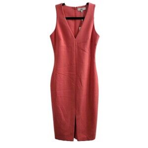 NWT Likely Park Sheath Dress Coral Pink Flamingo Sleeveless V-Neck Midi Size 4